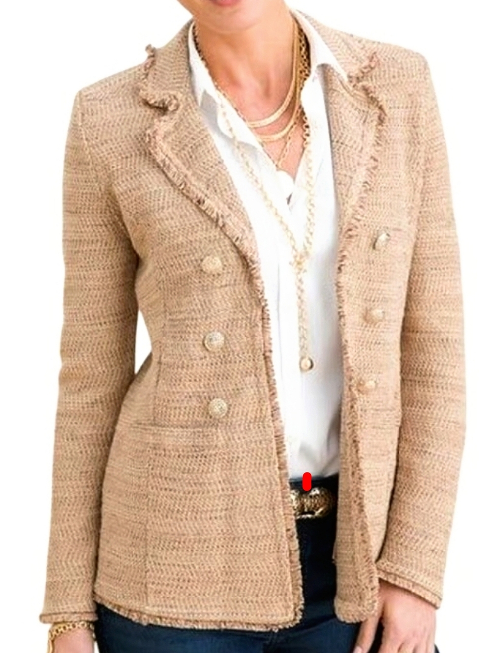 Chico's Metallic Tweed Sweater Blazer, Super Soft Layering Piece Tan & Gold LG - Picture 9 of 16